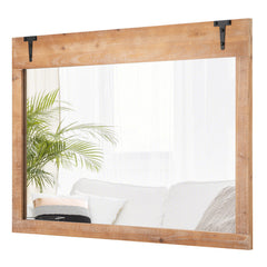 39 x 27.5 Inch Farmhouse Rustic Barn Door Wall Mirror with Wood Frame
