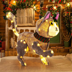 Pre-lit 88 LED Light Up 3D Cute Cat with Warm White Light and Plug