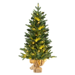3 Feet Mini Pre-Lit Artificial Christmas Tree Tabletop Xmas Tree with Burlap Base