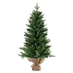 3 Feet Mini Pre-Lit Artificial Christmas Tree Tabletop Xmas Tree with Burlap Base
