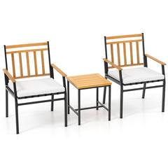 3 Pieces Outdoor Furniture Set Acacia Wood Patio Conversation Set with Cushions