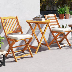 3 Pieces Acacia Wood Patio Folding Bistro Set with Soft Cushions