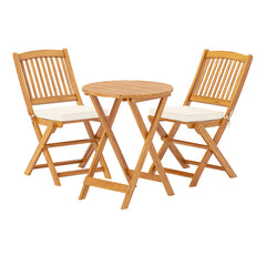 3 Pieces Acacia Wood Patio Folding Bistro Set with Soft Cushions