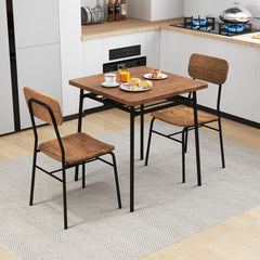 3 Pieces Dining Table Set for 2 Wood Square Table with Metal Frame