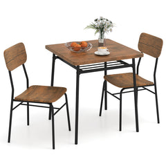 3 Pieces Dining Table Set for 2 Wood Square Table with Metal Frame