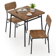 3 Pieces Dining Table Set for 2 Wood Square Table with Metal Frame