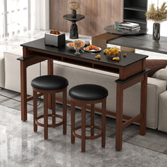 3-Piece Home Bar Set with 2 Upholstered Bar Stools, Outlets and USB Ports