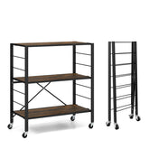 3-Tier Foldable Shelving Unit with Detachable Wheels and Adjustable Shelves