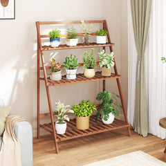 3-Tier Bamboo Ladder Shelf Foldable Plant Flower Bookshelf