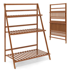 3-Tier Bamboo Ladder Shelf Foldable Plant Flower Bookshelf