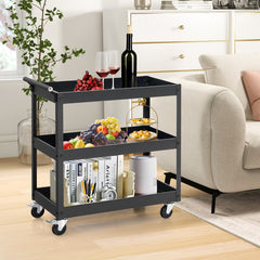 3-Tier Utility Cart with Steel Frame and Four Wheels