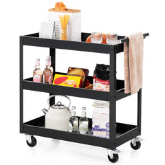 3-Tier Utility Cart with Steel Frame and Four Wheels