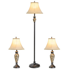 3-Piece Table and Floor Lamp Set with Linen Fabric Lamp Shades