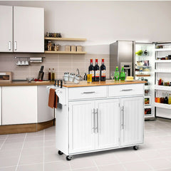 Kitchen Island Cart with Knife Block and Lockable Castors