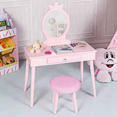 Kids Wooden Princess Makeup Table with Cushioned Stool