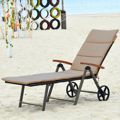 Foldable Wicker Outdoor Chaise Lounge Chair with Aluminum Frame