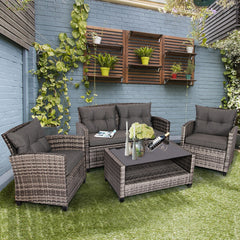 4 Pieces Patio Rattan Furniture Set with Coffee Table and Cushioned Sofa