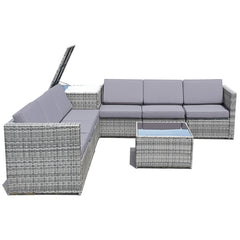 8 Pieces Wicker Sofa Rattan Dining Set Patio Furniture with Storage Table