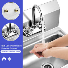 Stainless Steel Sink Wall Mount Hand Washing Sink with Faucet and Back Splash
