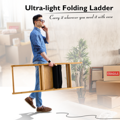3 Step Foldable Bamboo Step Ladder Stool with Tool Storage Bag
