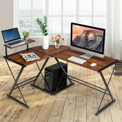 58 Inch L-Shaped Computer Desk with Movable Shelf and CPU Stand
