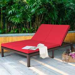 2-Person Patio Rattan Lounge Chair with Adjustable Backrest and Cushions