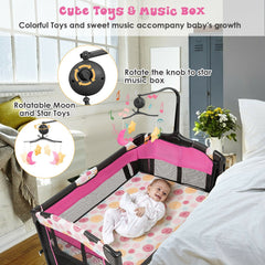3-in-1 Convertible Portable Baby Playard with Music Box and Wheel and Brakes