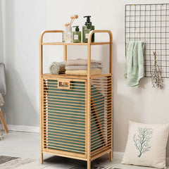 Tilt-out Bamboo Laundry Hamper with 2-Tier Shelf and Removable Liner