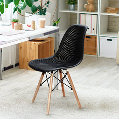2 Pieces Modern Plastic Hollow Chair Set with Wood Leg