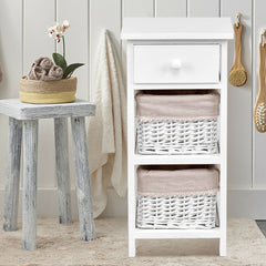 2 Pieces Bedroom Bedside End Table with Drawer Baskets