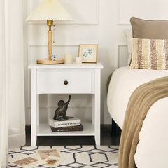 Nightstand with Drawer and Storage Shelf for Bedroom