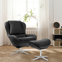 360° Swivel Leather Lounge Chair with Ottoman and Aluminum Alloy Base