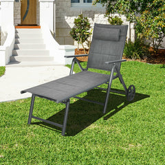 Patio Reclining Chaise Lounge with Adjust Neck Pillow