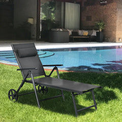 Patio Lounge Chair with Wheels Neck Pillow Aluminum Frame Adjustable