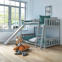 Twin Over Twin Bunk Wooden Low Bed with Slide Ladder for Kids