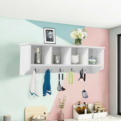Hanging Entryway Shelf Coat Rack Wall Mounted Storage Cabinets In White