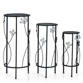 3 Pieces Metal Plant Stand Set with Crystal Floral Accents Round