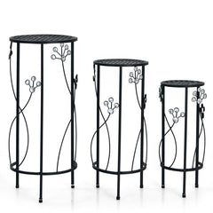 3 Pieces Metal Plant Stand Set with Crystal Floral Accents Round