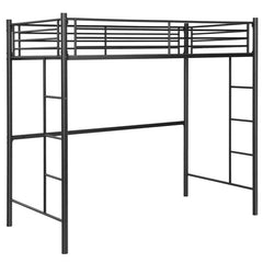 Twin Loft Bed Frame with 2 Ladders Full-length Guardrail