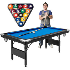 6 Feet Foldable Billiard Pool Table with Complete Set of Balls In Blue