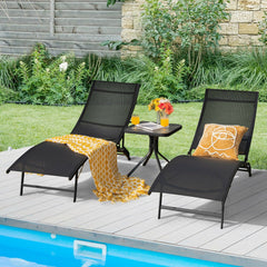 2 Pieces Patio Folding and Stackable Chaise Lounge Chair with 5-Position Adjustment