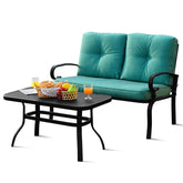 2 Pieces Patio Loveseat Bench Table Furniture Set with Cushioned Chair