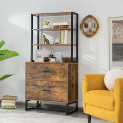 Letter Size Lateral File Cabinet with Lock and Bookshelf