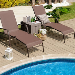 2 Pieces Patio Folding Chaise Lounge Chair Set with Adjustable Back
