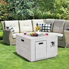 34 Inch Square Concrete Propane Fire Pit Table with Lava Rocks and Cover 50,000 BTU