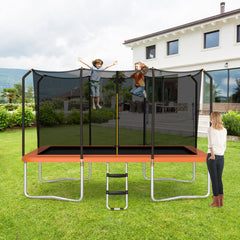 8 x 14 Feet Rectangular Recreational Trampoline with Safety Enclosure Net and Ladder