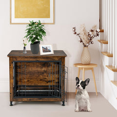 Wooden Dog Crate Furniture with Tray and Double Door