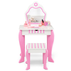 2-in-1 Toddler Vanity Set with Detachable Top and Cute Flower Patterns