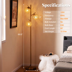 3-Globe Floor Lamp with Foot Switch and 3 E26 Bulb Bases
