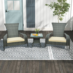 3-Piece Wicker Adirondack Set with Comfy Seat Cushions